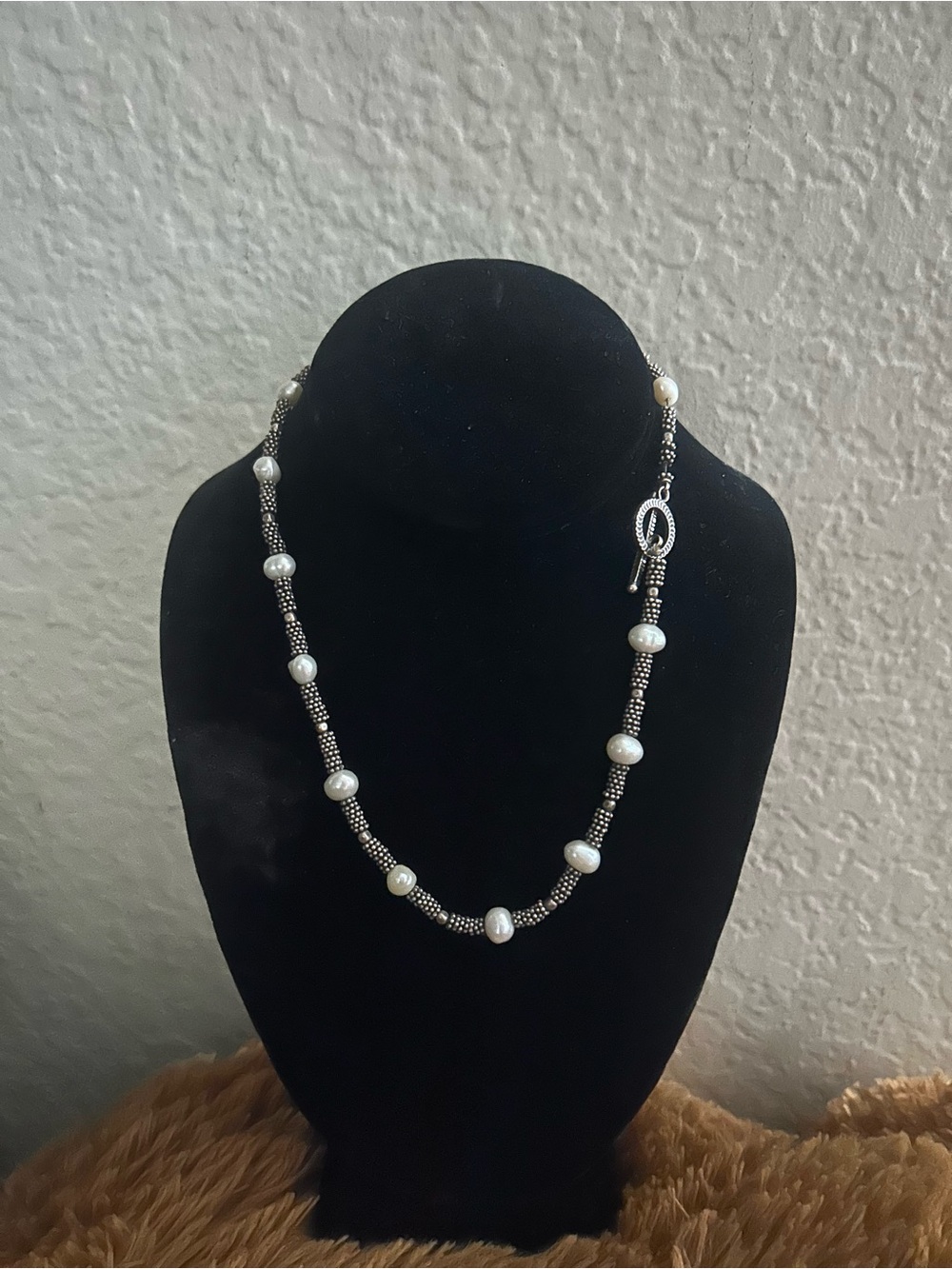 Pearl and Silver Bead Necklace - Classic White Pearls 16”